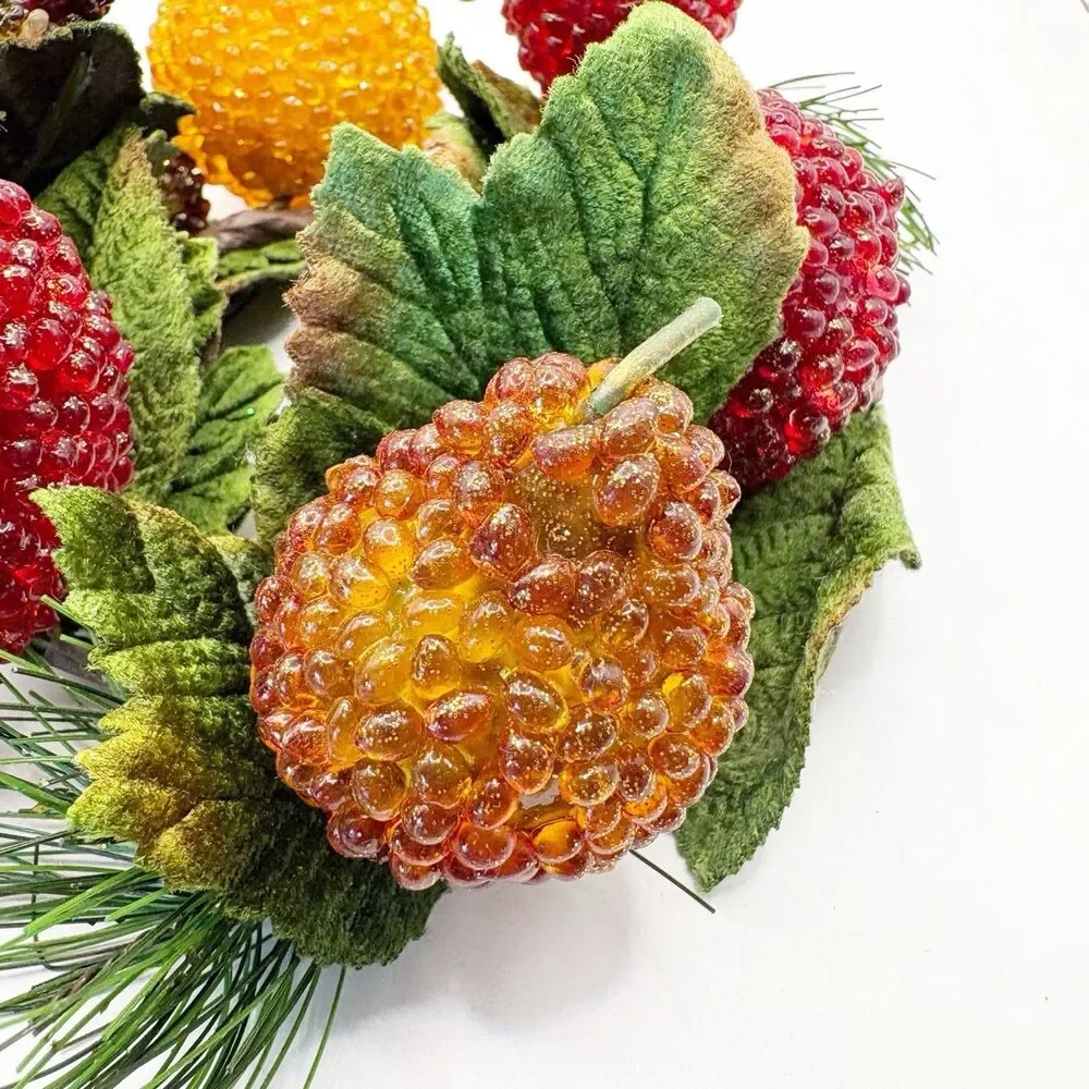 Vintage Beaded Frosted Fruit Candle Ring Christmas Decor Sparkling Holidays